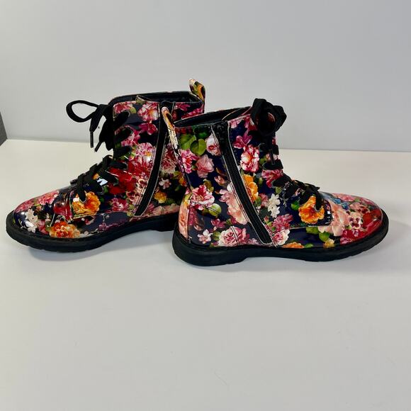 Thereabouts Girls Reese Floral Combat Boots Size 3 Side Zip Black - Picture 2 of 9